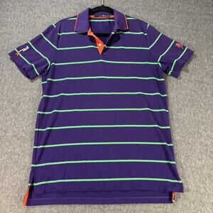 RLX Ralph Lauren Polo Shirt Mens Medium Purple Green Striped Southern Hills Golf